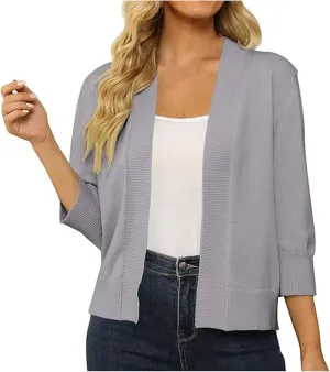 3/4 Sleeve Cardigan for Women Crochet Cropped Cardigan Cable Knit Cardigan Lightweight Casual Cardigan Solid Cardigan