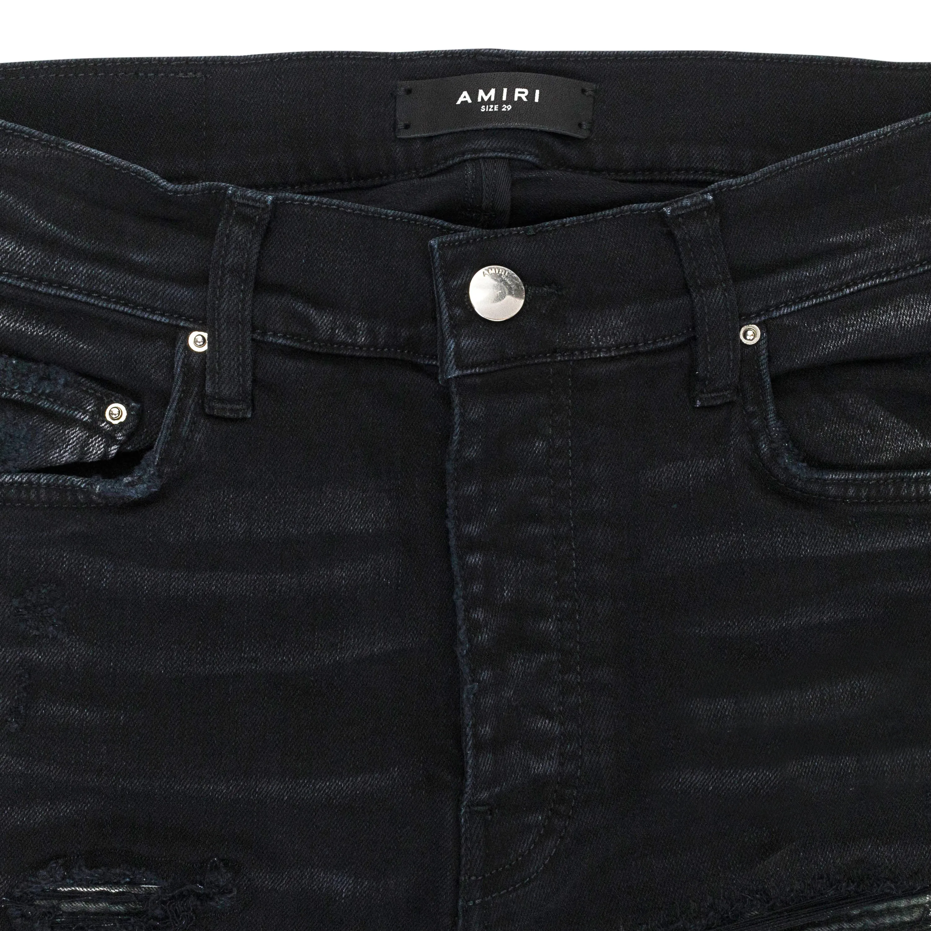 AMIRI PLAID THRASHER BLACK SKINNY JEANS