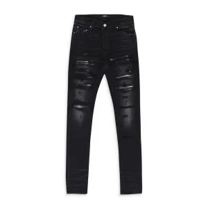 AMIRI PLAID THRASHER BLACK SKINNY JEANS