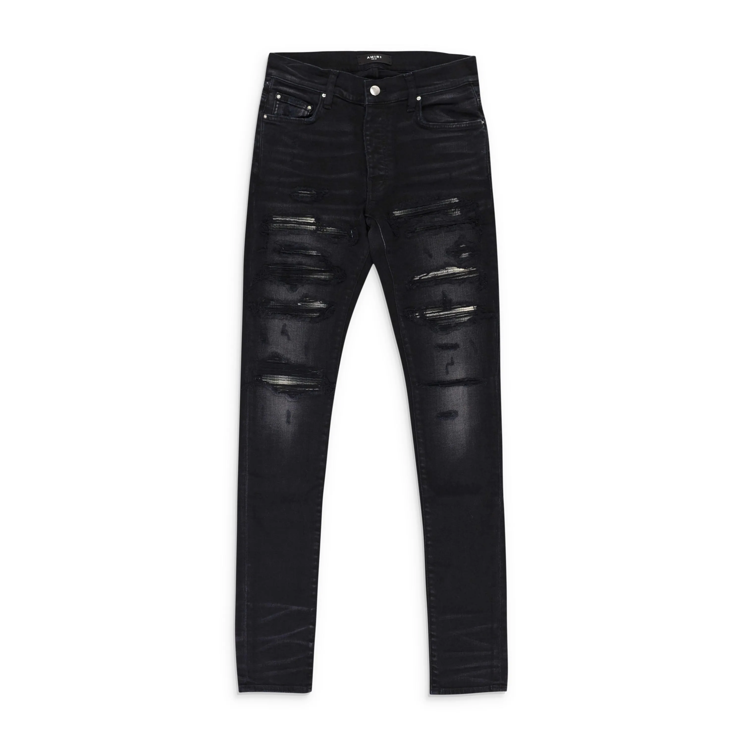 AMIRI PLAID THRASHER BLACK SKINNY JEANS