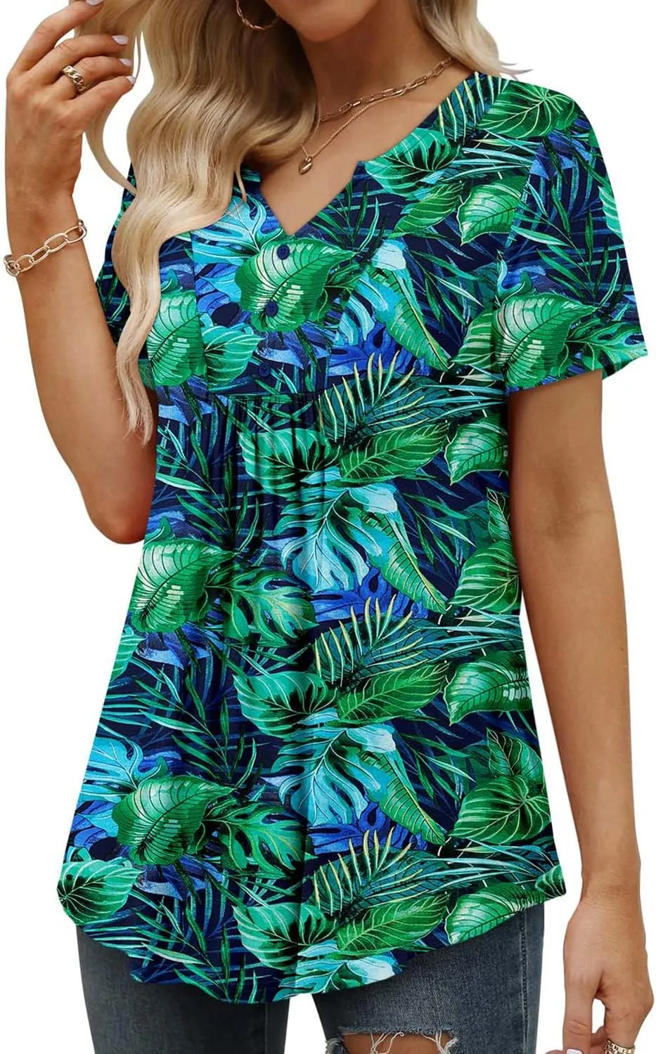 BETTE BOUTIK Womens Short Sleeve Tunics V Neck Button Down Shirts Blouse Tops Pullover S-3XL