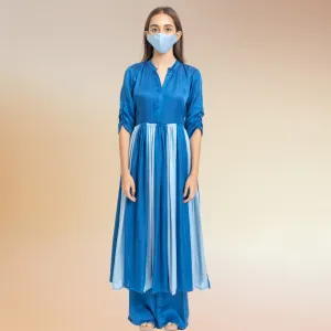 Blue Colour Blocked Kurta Set | Bemberg Modal Silk | Festive Ready