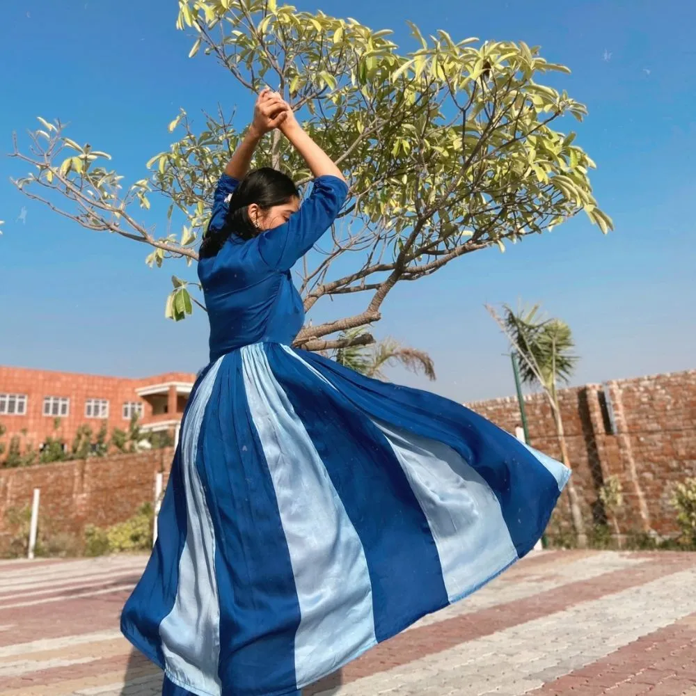 Blue Colour Blocked Kurta Set | Bemberg Modal Silk | Festive Ready