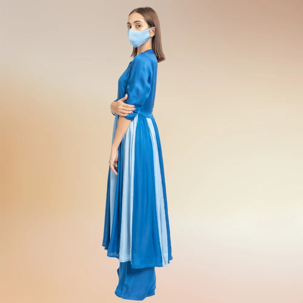 Blue Colour Blocked Kurta Set | Bemberg Modal Silk | Festive Ready