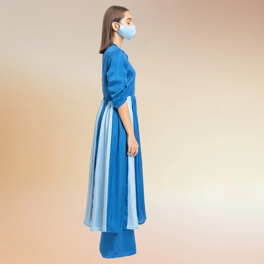 Blue Colour Blocked Kurta Set | Bemberg Modal Silk | Festive Ready