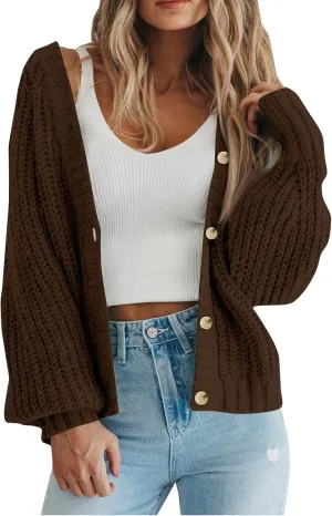 Button Up Sweaters For Woman Lightweight Cable Knit Cardigan Sweater V Neck Casual Chunky Knit Coat Fall Clothes