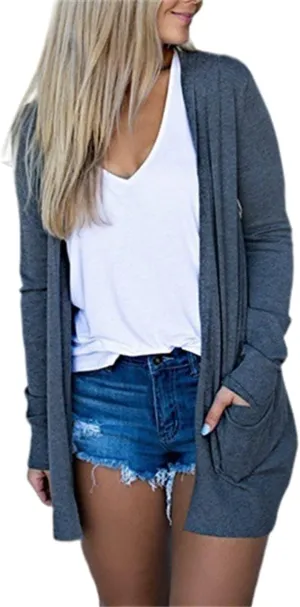 Cardigans for Women 2024 Fall Open Front Cardigan Coat Casual Lightweight Long Sleeve Solid Tops Blouses with Pockets