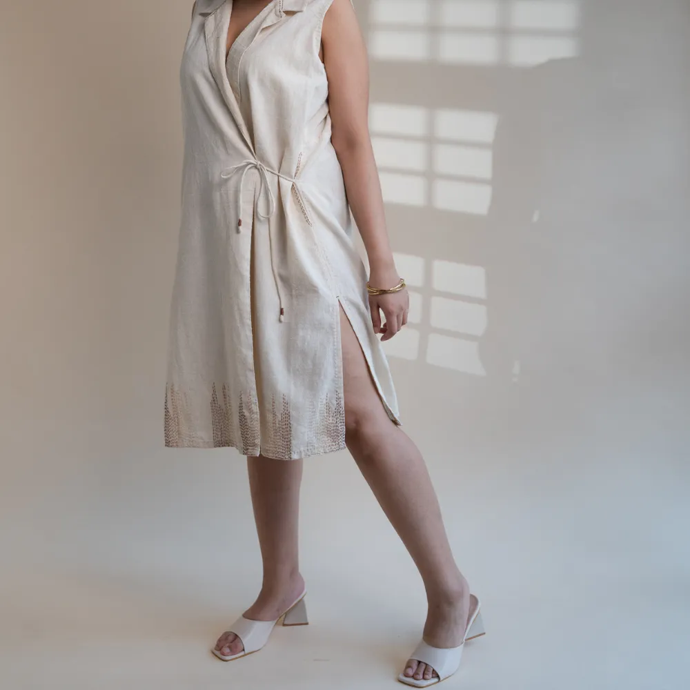 Collared Tie-Up Dress | Season Agnostic | Hand-Crafted | Easygoing Charm