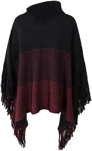 DNLKWGO Oversized Knitted Pullover Sweater Poncho Turtleneck Shawl Sweater with Fringe for Women Girls