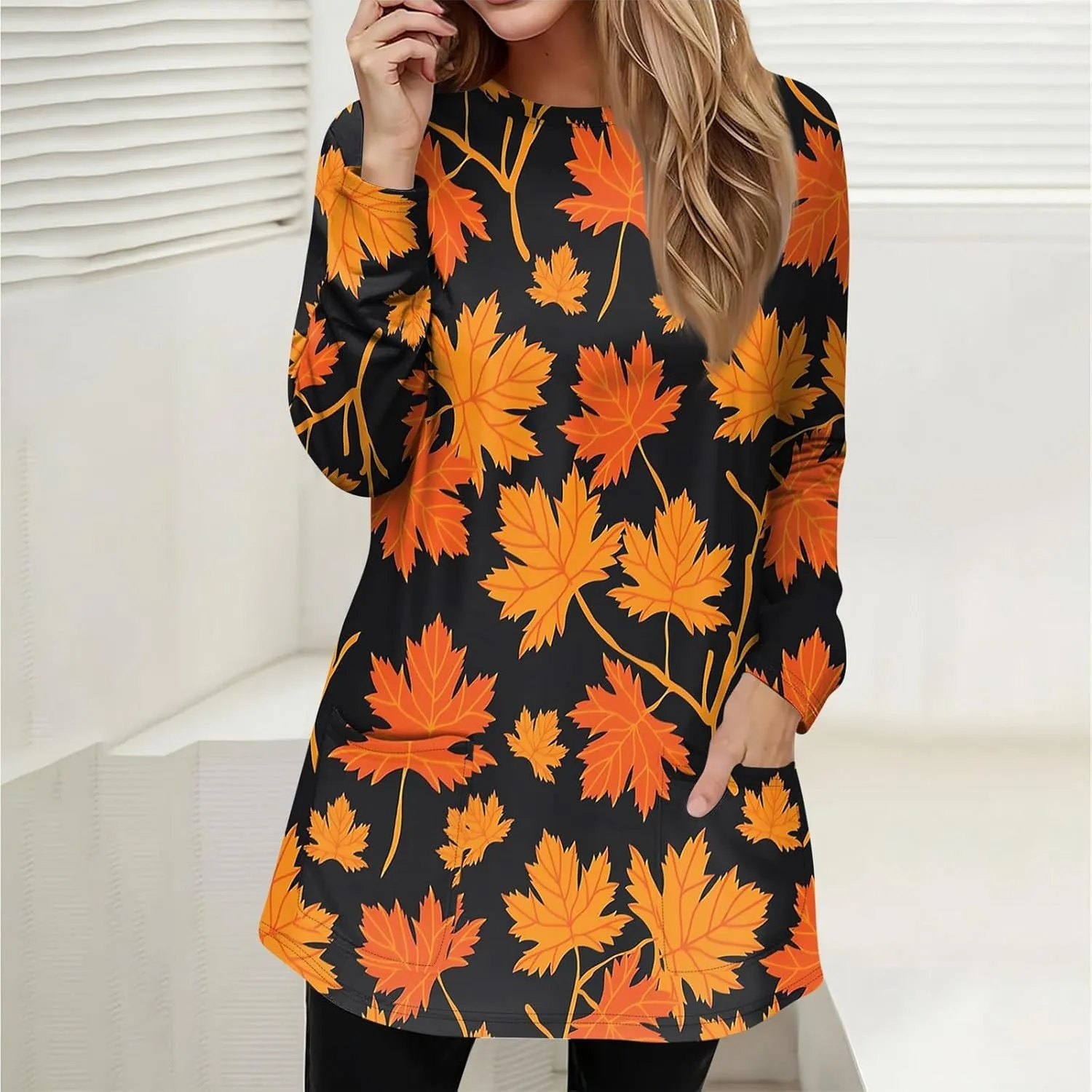 GOFULY Dress Blouses for Women Fall Tunic Tops Loose Fit Trendy Tshirt Long Sleeve Tops Winter Crewneck Outfits with Pockets