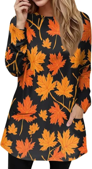 GOFULY Dress Blouses for Women Fall Tunic Tops Loose Fit Trendy Tshirt Long Sleeve Tops Winter Crewneck Outfits with Pockets