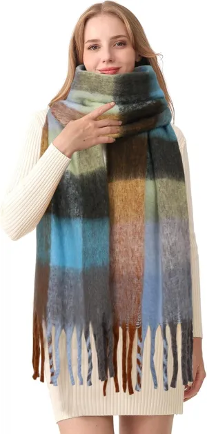 HOTIAN Women's Large Scarf Colorful Chunky Plaid Scarves Soft Winter Thick Tassel Warm Wrap Shawl