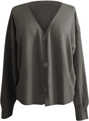 iLH 2024 Fall Open Front Cardigan for Women Loose Chunky Knitted Sweater V Neck Button Down Outwear Solid Casual Jacket