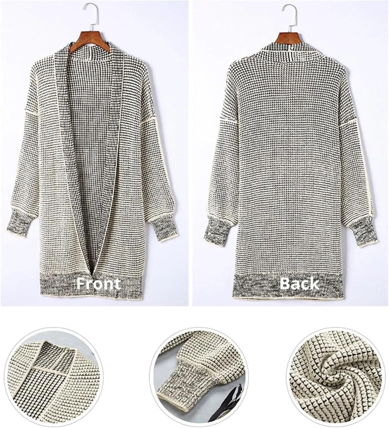 iLH Cardigan Sweater for Women Open Front Oversized Sleeve Cardigans Plaid Chunky Knit Coat Outwear Long Cardigans Coat