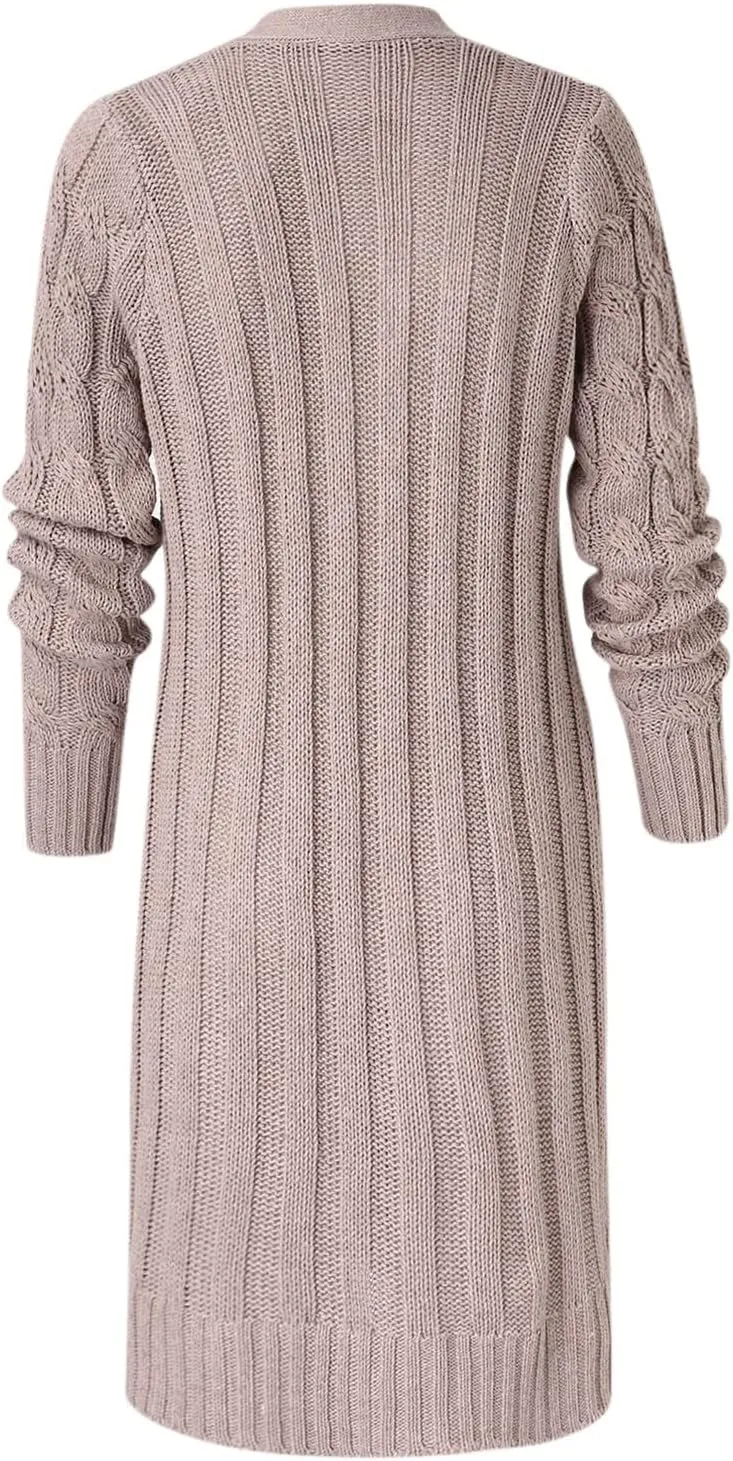 iLH Womens Autumn and Winter 2024 Cardigan New Long Fried Dough Cardigan Sweater Solid Button Pocket Cardigan Coat