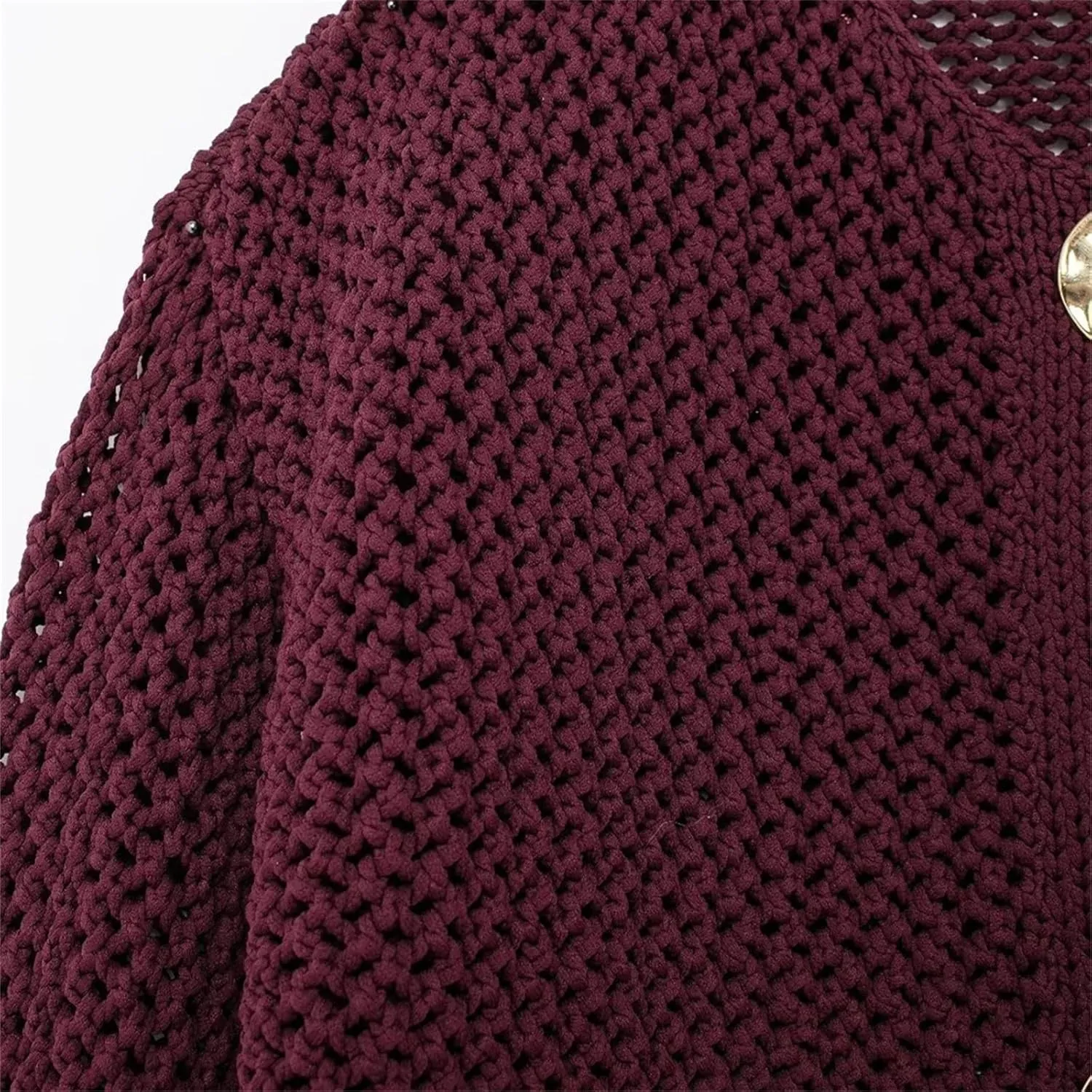 KEOMUD Women's Cropped Chunky Knit Cardigan Crochet Long Sleeve Button Down Open Front Sweater with Pockets Fall Outerwears