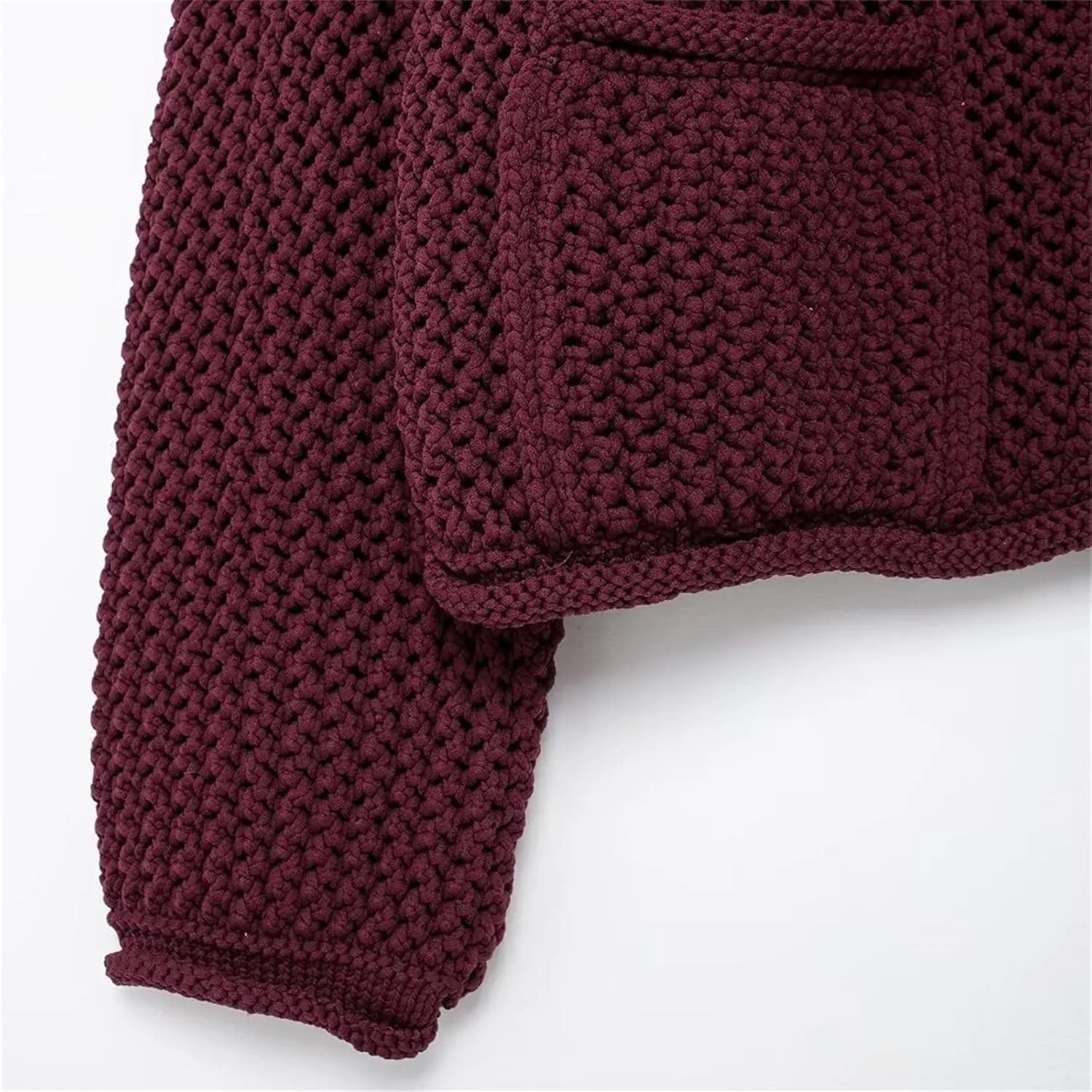 KEOMUD Women's Cropped Chunky Knit Cardigan Crochet Long Sleeve Button Down Open Front Sweater with Pockets Fall Outerwears
