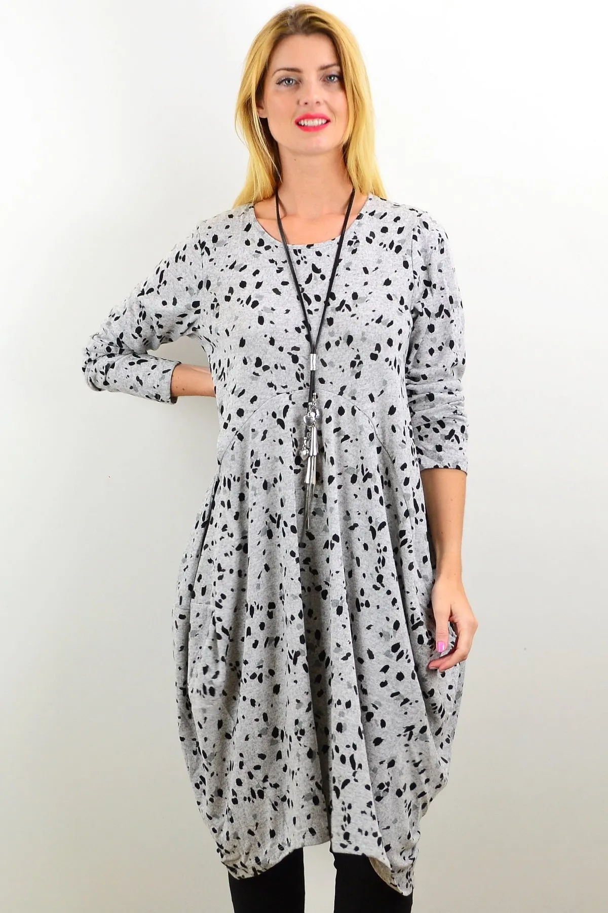 Light Grey Animal Print Wool Blend Tunic Dress