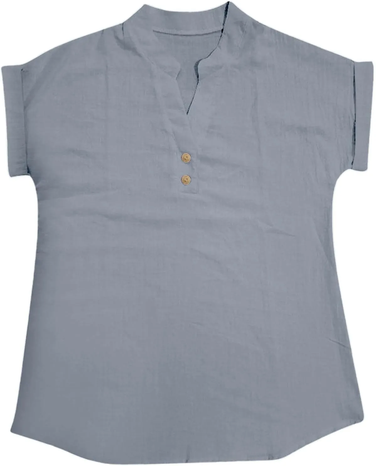 Linen Tops for Women Oversized Crewneck Summer Short Sleeve Linen Tee Shirts Buttons Casual Comfy Tunics Top