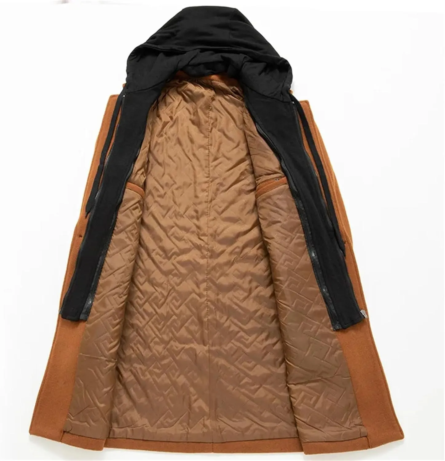 Men's Patchwork Hooded Blends Jacket Coat Long Slim Solid Business Cardigan Outwear