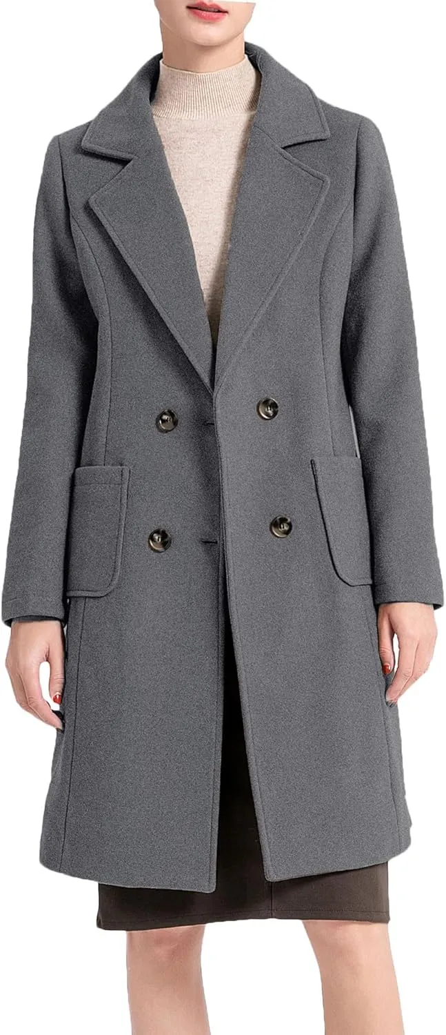 Minibee Women's Trench Coats Winter Wool Peacoat Warm Double Breasted Pea Coat Lapel Jacket Outwear