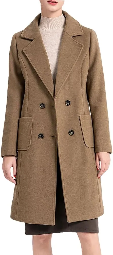 Minibee Women's Trench Coats Winter Wool Peacoat Warm Double Breasted Pea Coat Lapel Jacket Outwear