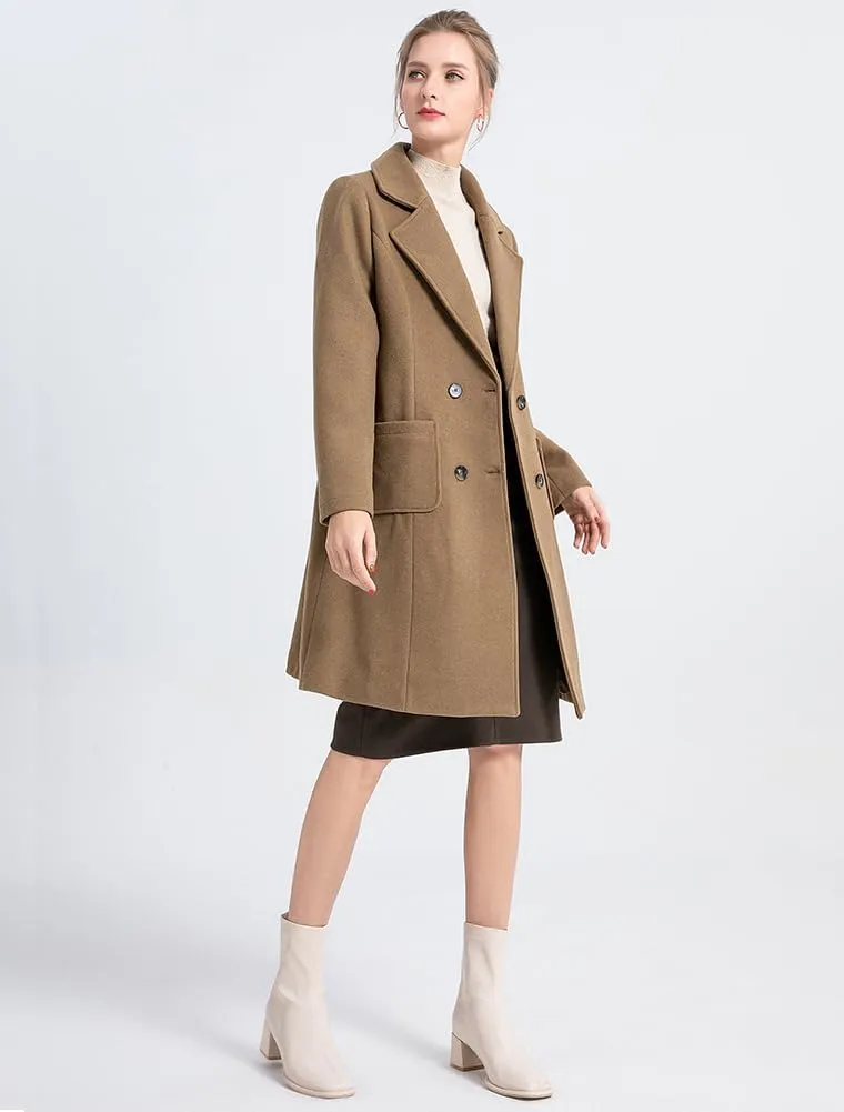 Minibee Women's Trench Coats Winter Wool Peacoat Warm Double Breasted Pea Coat Lapel Jacket Outwear
