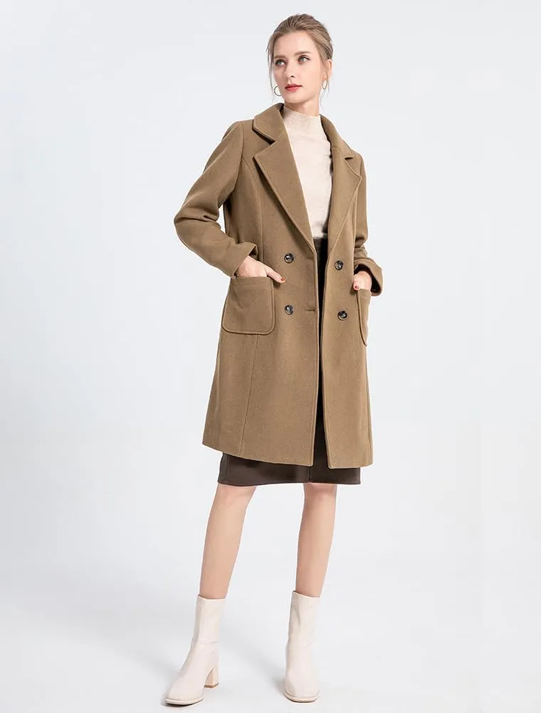Minibee Women's Trench Coats Winter Wool Peacoat Warm Double Breasted Pea Coat Lapel Jacket Outwear