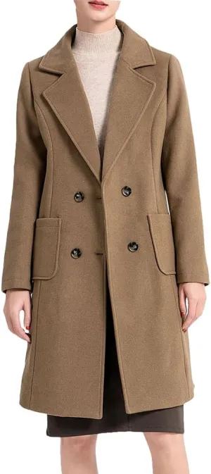 Minibee Women's Trench Coats Winter Wool Peacoat Warm Double Breasted Pea Coat Lapel Jacket Outwear