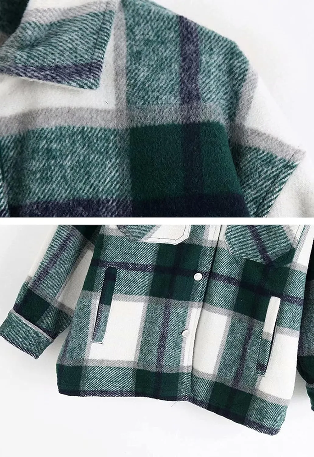 PEHMEA Women's Casual Wool Blend Plaid Lapel Button Down Long Sleeve Shacket Jackets Coats