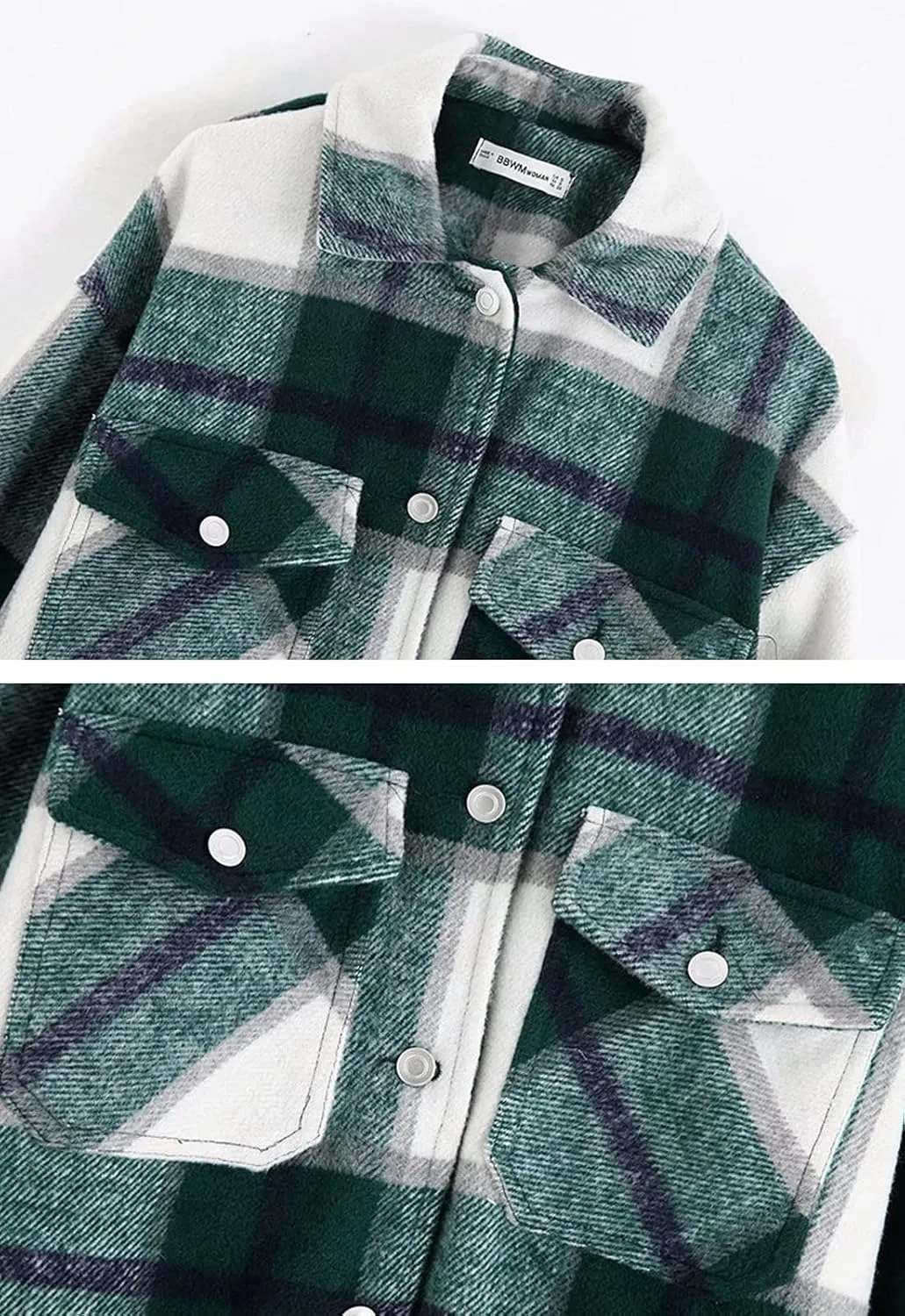 PEHMEA Women's Casual Wool Blend Plaid Lapel Button Down Long Sleeve Shacket Jackets Coats