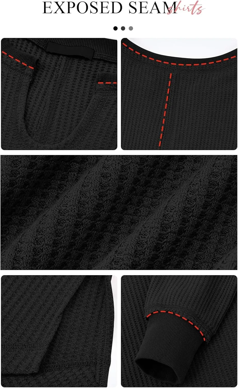 PRETTYGARDEN Womens Waffle Knit Long Sleeve Shirts Drop Shoulder V Neck Casual Pullover Exposed Seam Oversized Spring Tops