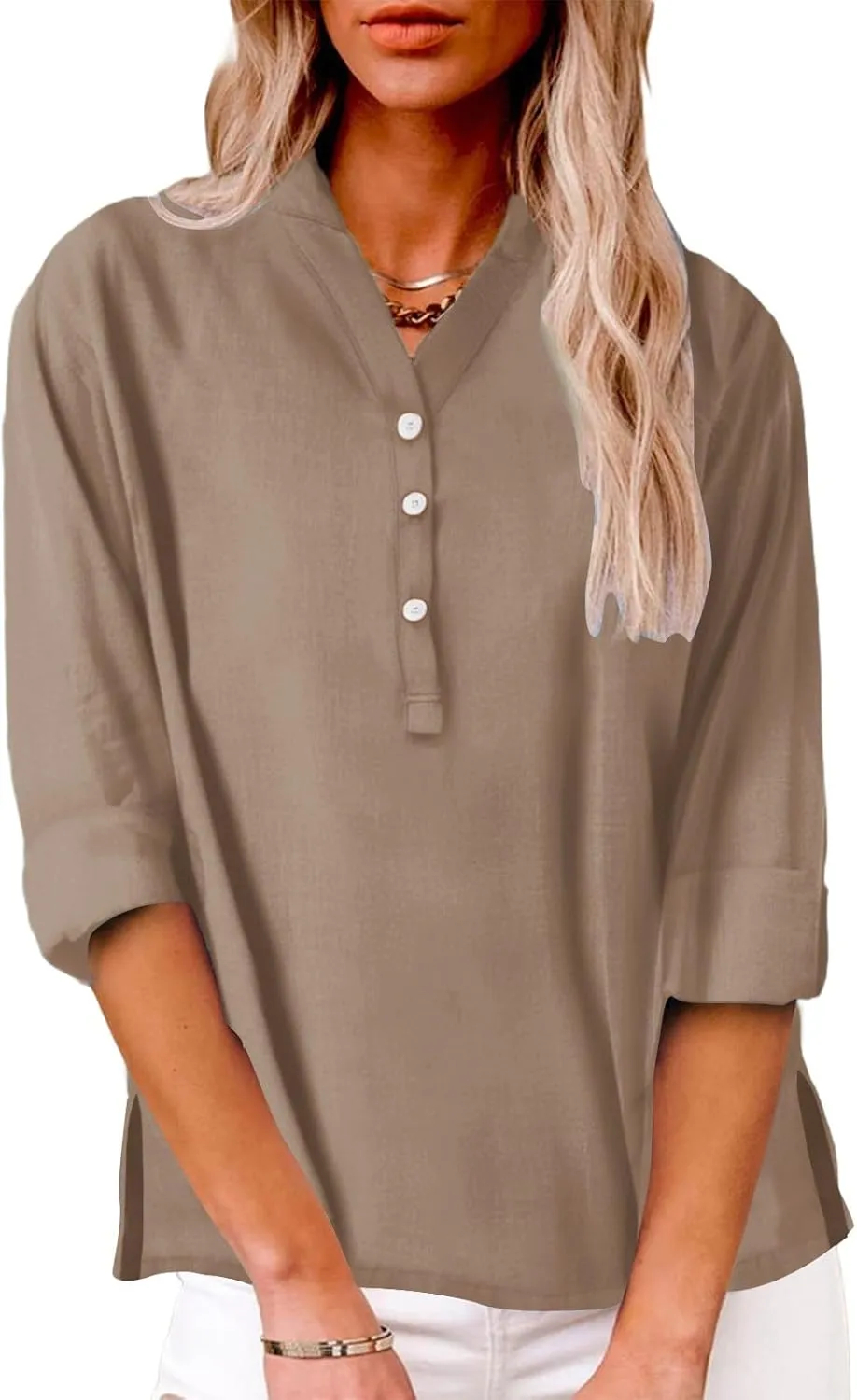 Summer Tops Women 2025 Short Sleeve Cotton Linen Shirts Casual Button V Neck Boho Blouses Plus Size Spring Clothes