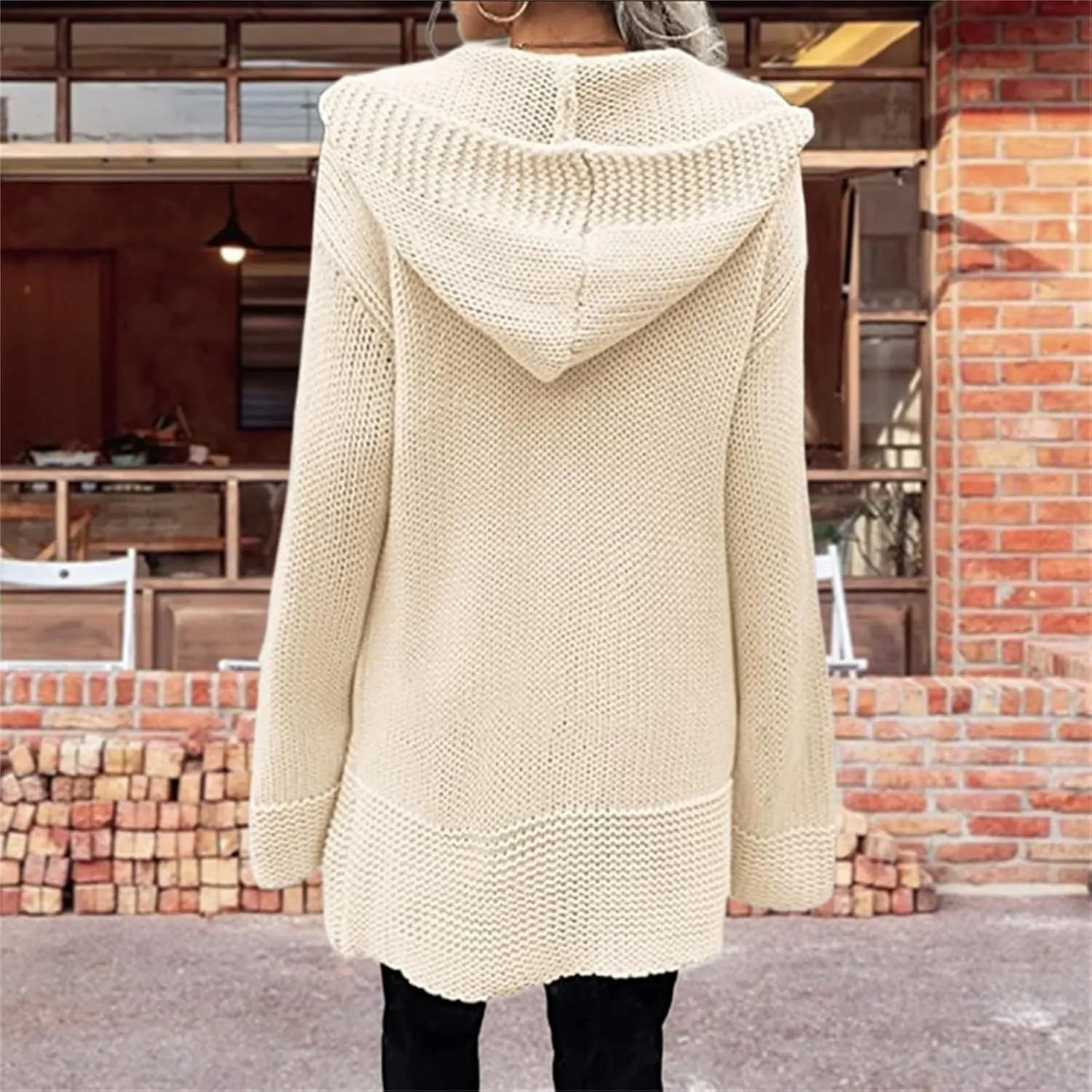 Wankang Women Hooded Open Front Cardigan Sweaters 2023 Fall Chunky Knit Ribbed Sweater Button Down Coats Long Hoodie Outwear