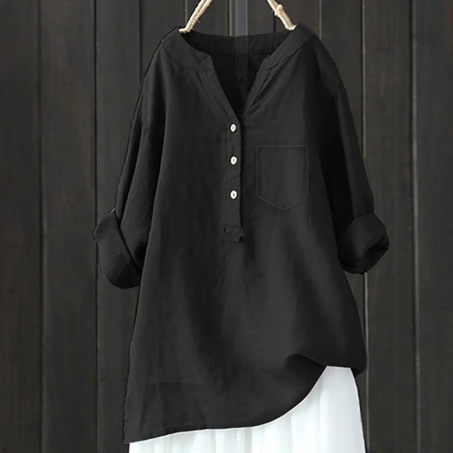 Women Button Up Shirts V-Neck Short Sleeve Cotton Linen Summer Casual Comfy Blouse Tops Loose Tunics Top