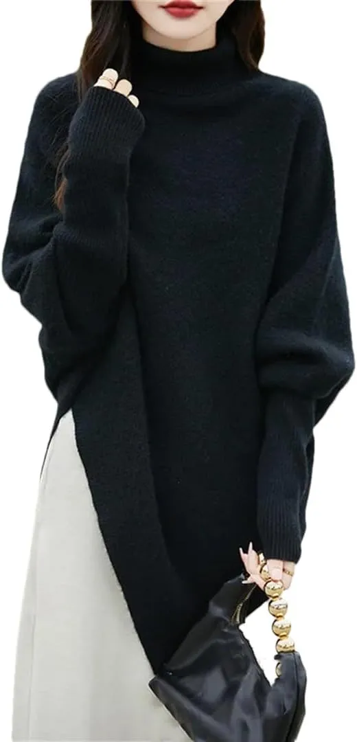 Women Turtleneck Sweater Wool Knitwear Long Sleeve Pullover Soft Shawl Oversized Sweaters