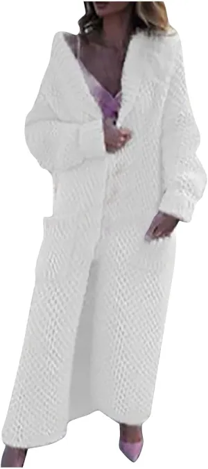 Women's 2024 Fall Winter Casual Long Sleeve Lapel Knit Cardigan Sweater Loose Trendy Clothing Outerwear with Pockets