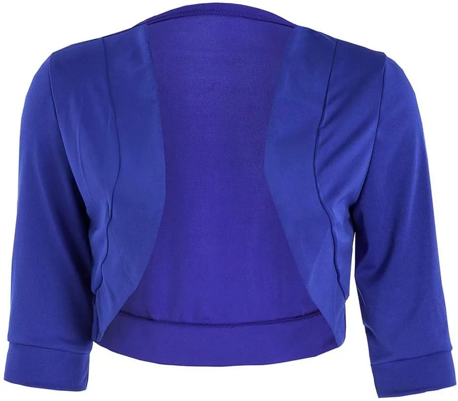Women's Cropped Cardigan 3/4 Sleeve Bolero Shrug Sweater Cardigans Lightweight Knit Jacket Shrugs for Dresses