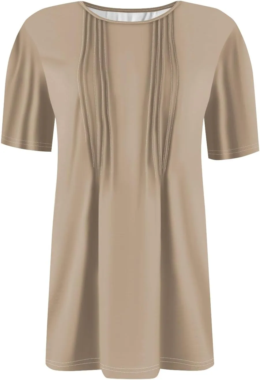 Women's Going Out Tops Petal Short Sleeve Summer Casual Crew Neck Shirts Solid Blouse Pleated Tunics Shirts, S-3XL
