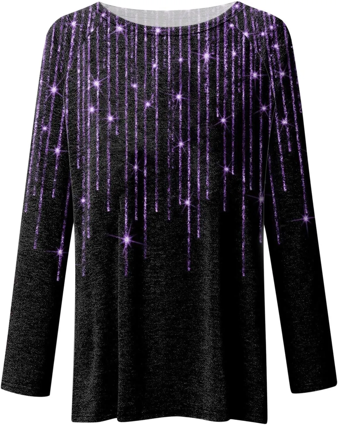 Womens Long Sleeve Tops Casual Plus Size Pullover Sequin Tunic Tops Flowy Parkly Printed Evening Party T Shirt Blouse