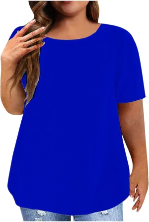 Womens Oversized Tshirts Solid Basic Casual Tops Loose Plus Size Summer Blouses Short Sleeve Cozy Crewneck Tunics