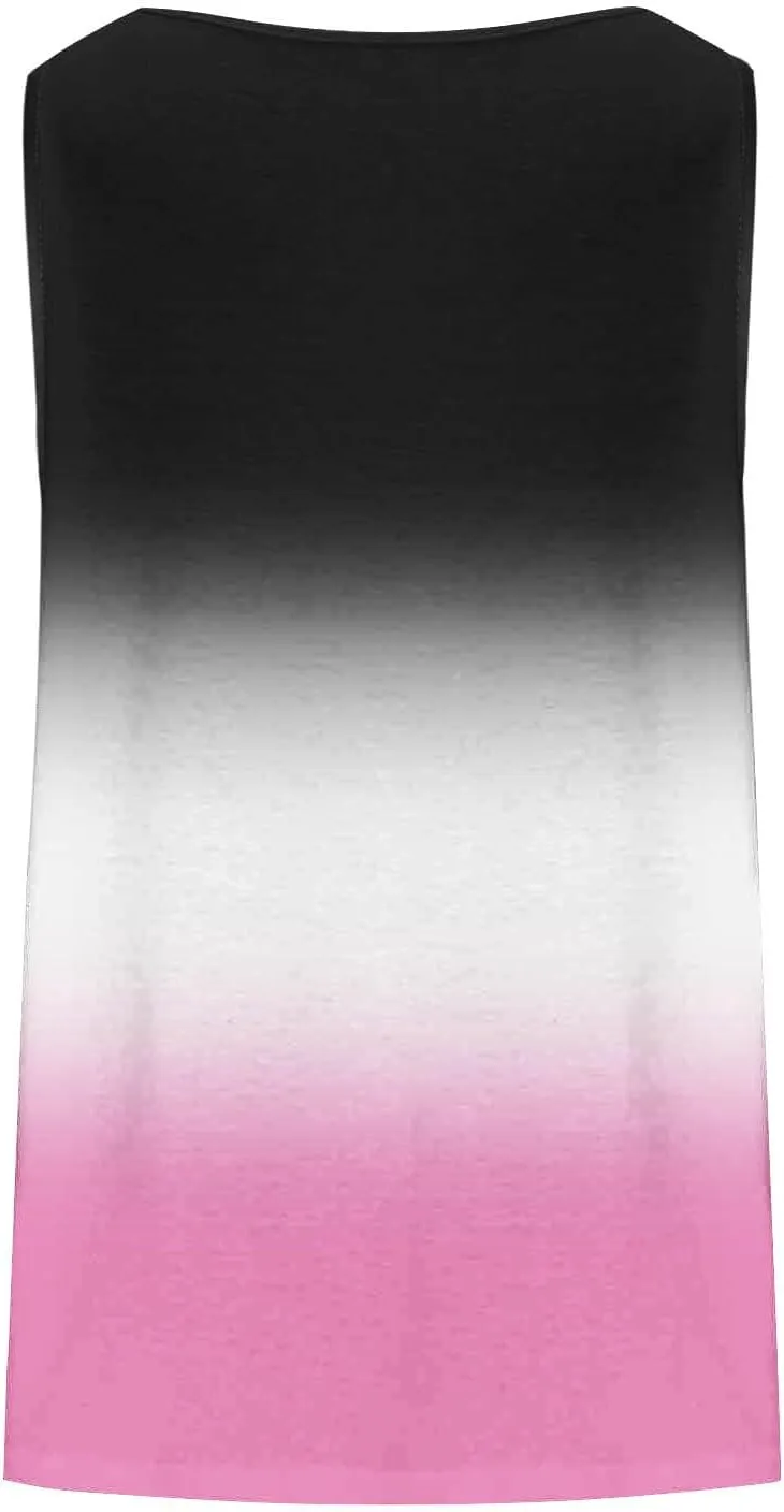 Womens Plus Size Tank Tops Summer Sleeveless Shirts Workout Basic Gradient Comfy Tanks Tee Tunics Flowy Pleated Blouse
