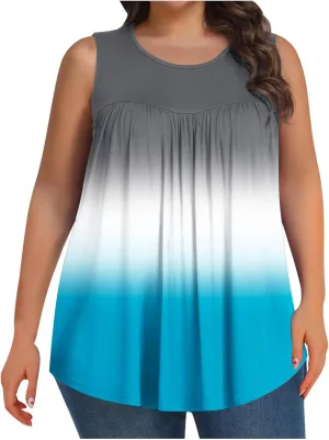 Womens Plus Size Tank Tops Summer Sleeveless Shirts Workout Basic Gradient Comfy Tanks Tee Tunics Flowy Pleated Blouse