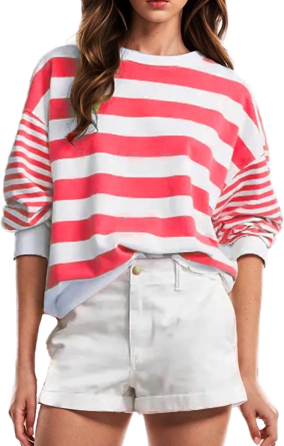 Women's Regular Fit Sweatshirts Loose Comfy Striped Print Long Sleeve Pullover Hoodie Autumnn Outdoor Crewneck Tunics