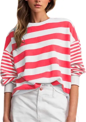 Women's Regular Fit Sweatshirts Loose Comfy Striped Print Long Sleeve Pullover Hoodie Autumnn Outdoor Crewneck Tunics