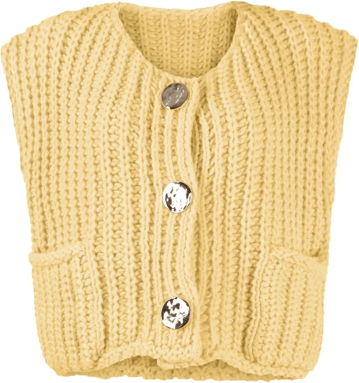 Womens Sleeveless Crop Knit Cardigan Vests Button Down Trendy Open Front Sweater Vests Dressy Tops with Pockets