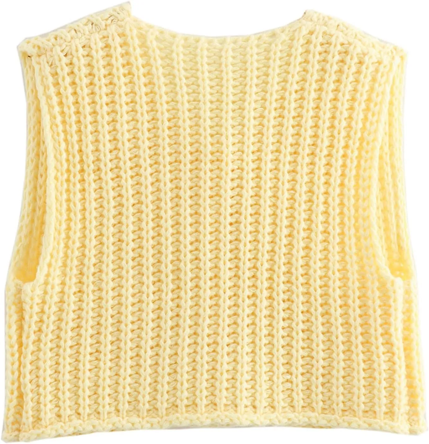Womens Sleeveless Crop Knit Cardigan Vests Button Down Trendy Open Front Sweater Vests Dressy Tops with Pockets