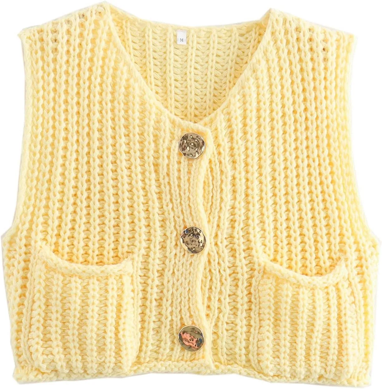 Womens Sleeveless Crop Knit Cardigan Vests Button Down Trendy Open Front Sweater Vests Dressy Tops with Pockets